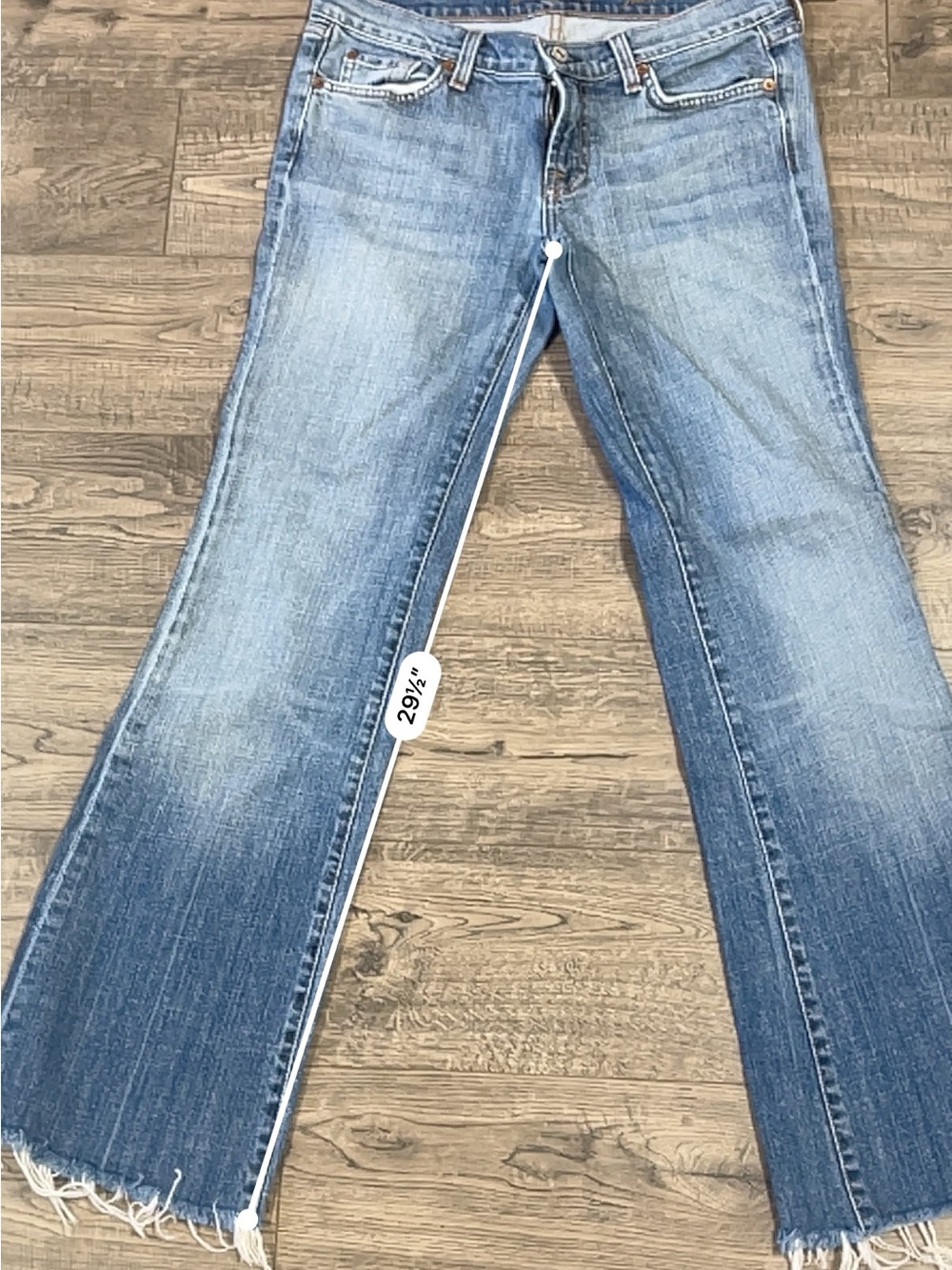7 For All Mankind Medium Blue Flare Jeans with Raw Hem - Picture 6 of 6